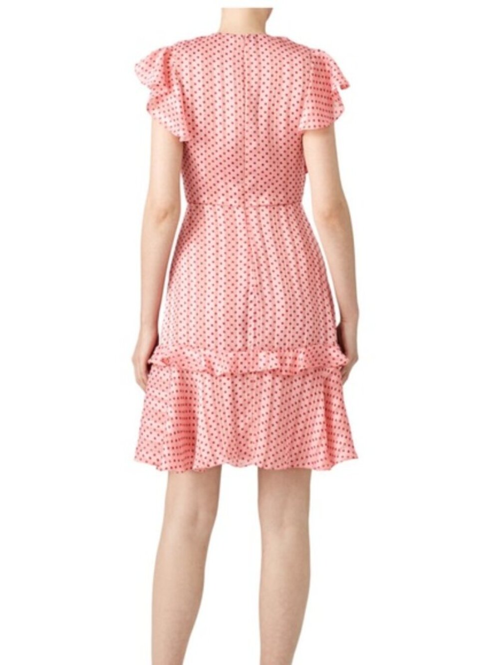 Monique Lhullier Chiffon Mini Dress Pink w/ Red Polka Dots Retro Dainty Ruffles - Picture 6 of 11